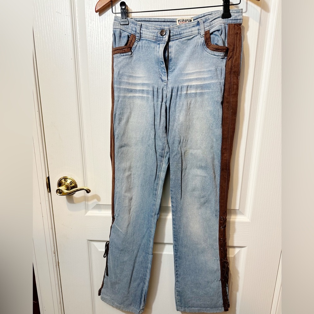 Sharagano Jeans with Brown Suede Accents on Leg and Pockets